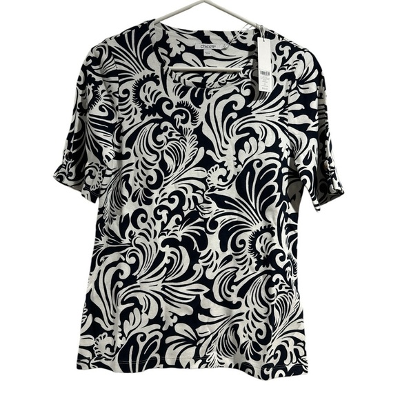 Chicos tee shirt sleeve knit size 0 4/6 size crew neck cotton NWT button sleeve - Picture 3 of 6